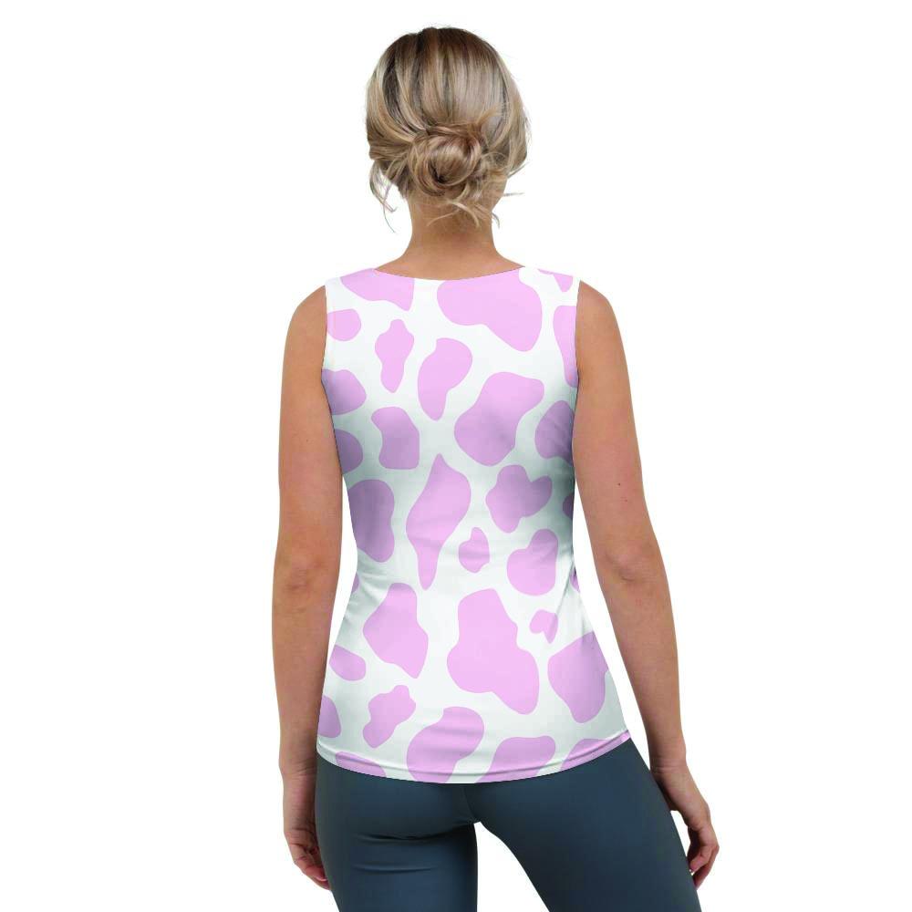 Pink White Cow Print Women's Tank Top-grizzshop