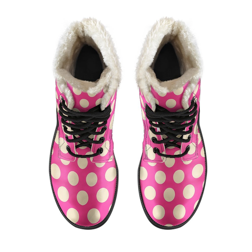 Pink White Polka dot Pattern Print Comfy Winter Boots-grizzshop