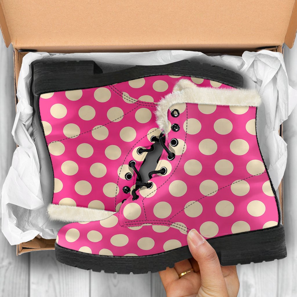 Pink White Polka dot Pattern Print Comfy Winter Boots-grizzshop