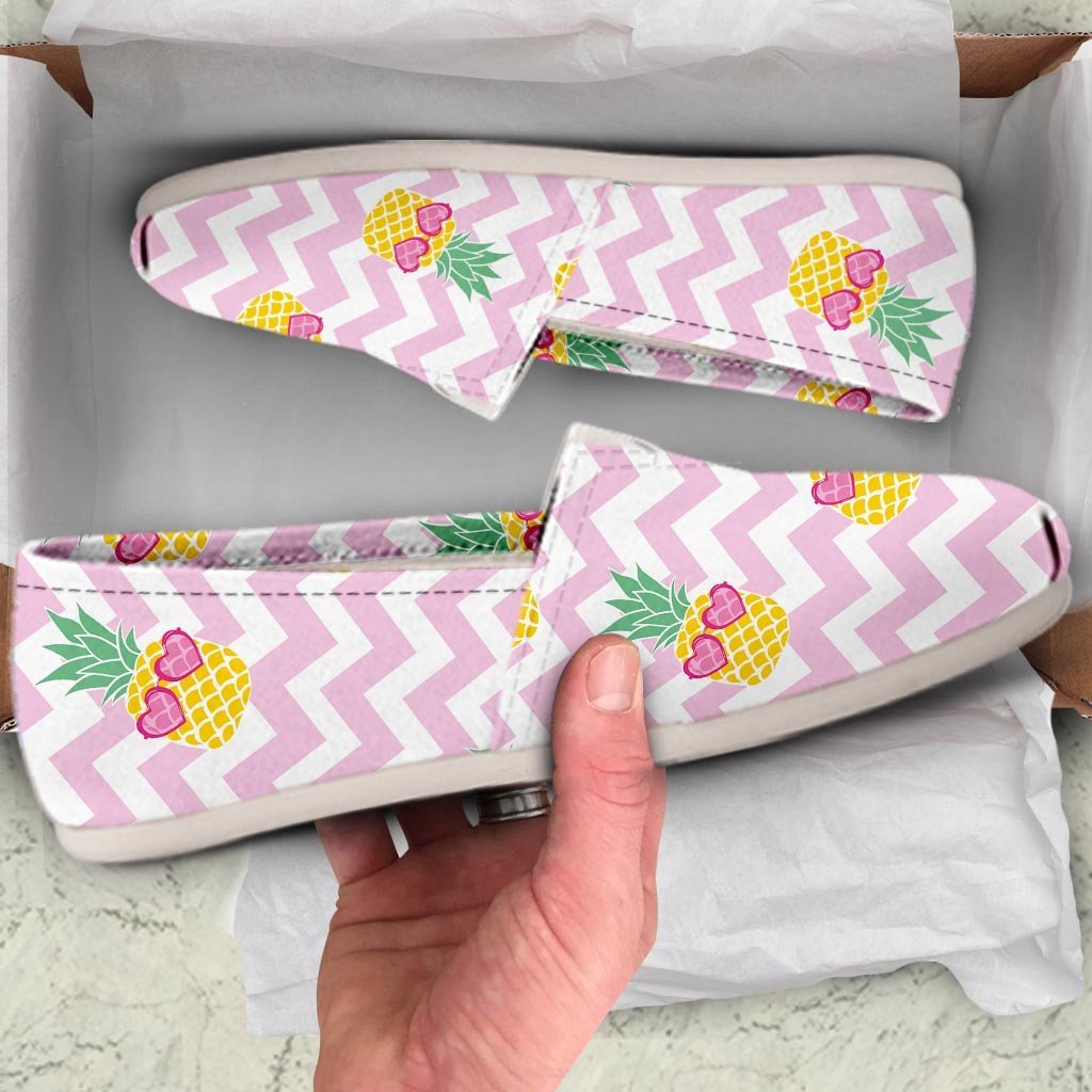 Pink Zig Zag Pineapple Print Canvas Shoes-grizzshop