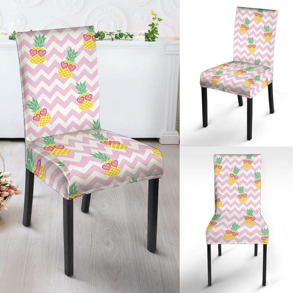 Pink Zig Zag Pineapple Print Chair Cover-grizzshop