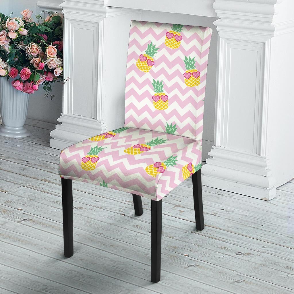 Pink Zig Zag Pineapple Print Chair Cover-grizzshop