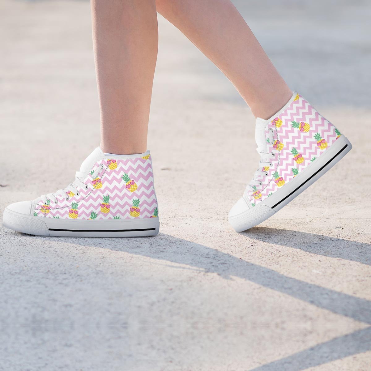 Pink Zig Zag Pineapple Print Women's High Top Shoes-grizzshop