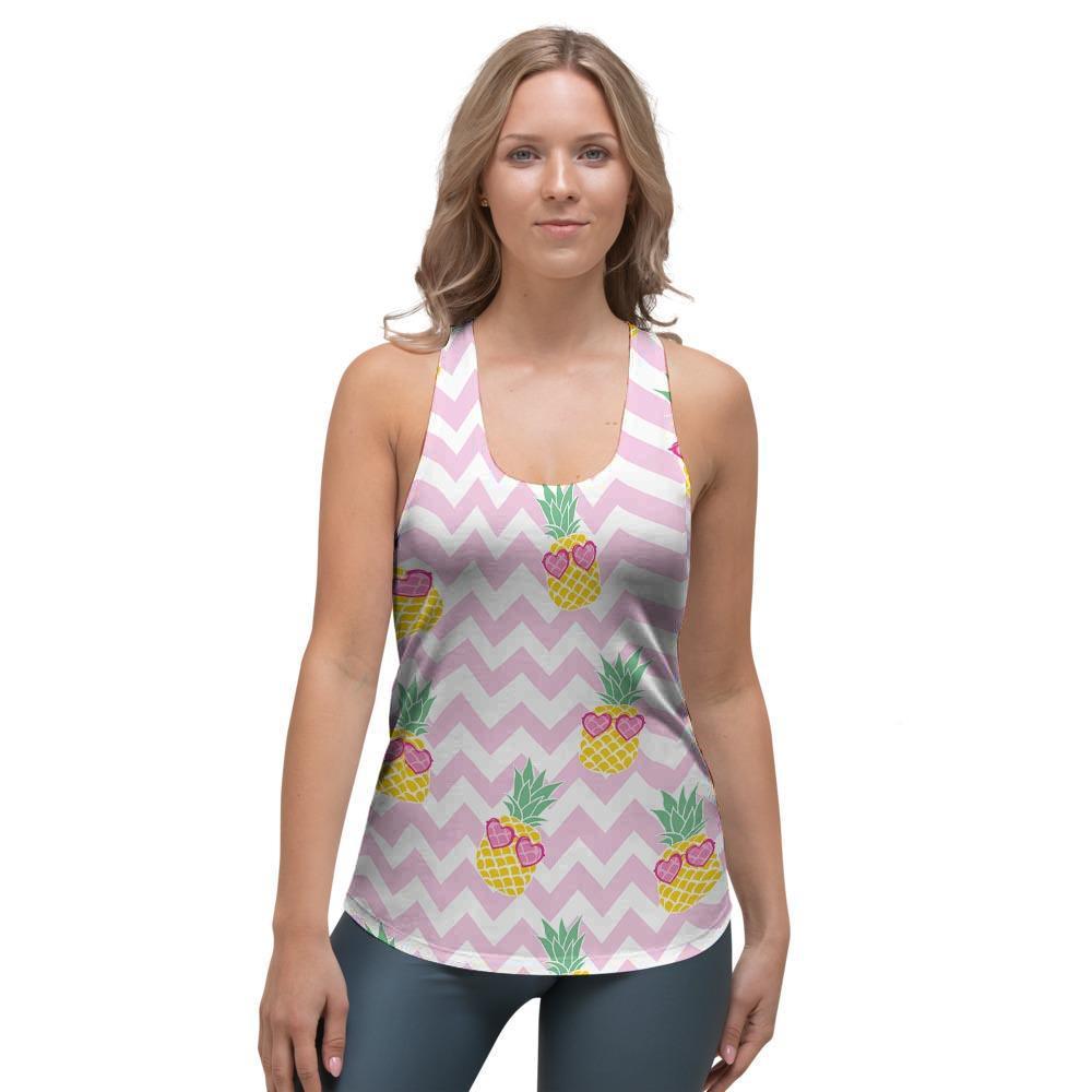 Pink Zig Zag Pineapple Print Women's Racerback Tank Top-grizzshop