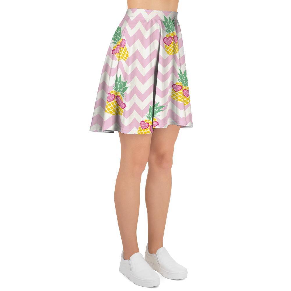 Pink Zig Zag Pineapple Print Women's Skirt-grizzshop