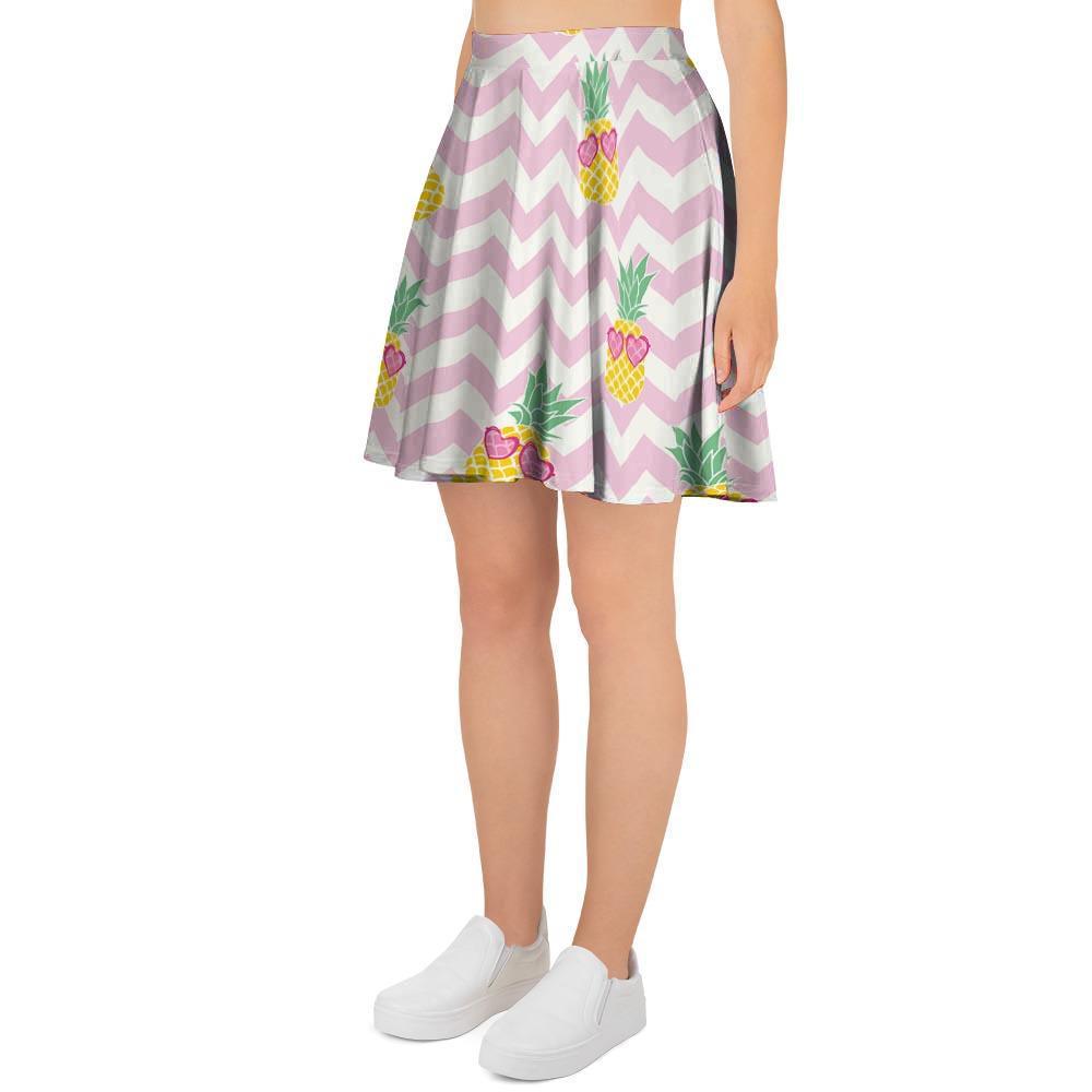 Pink Zig Zag Pineapple Print Women's Skirt-grizzshop