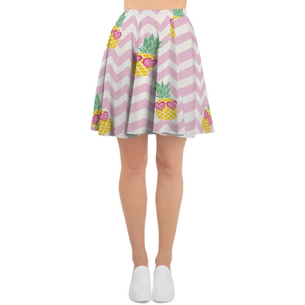 Pink Zig Zag Pineapple Print Women's Skirt-grizzshop
