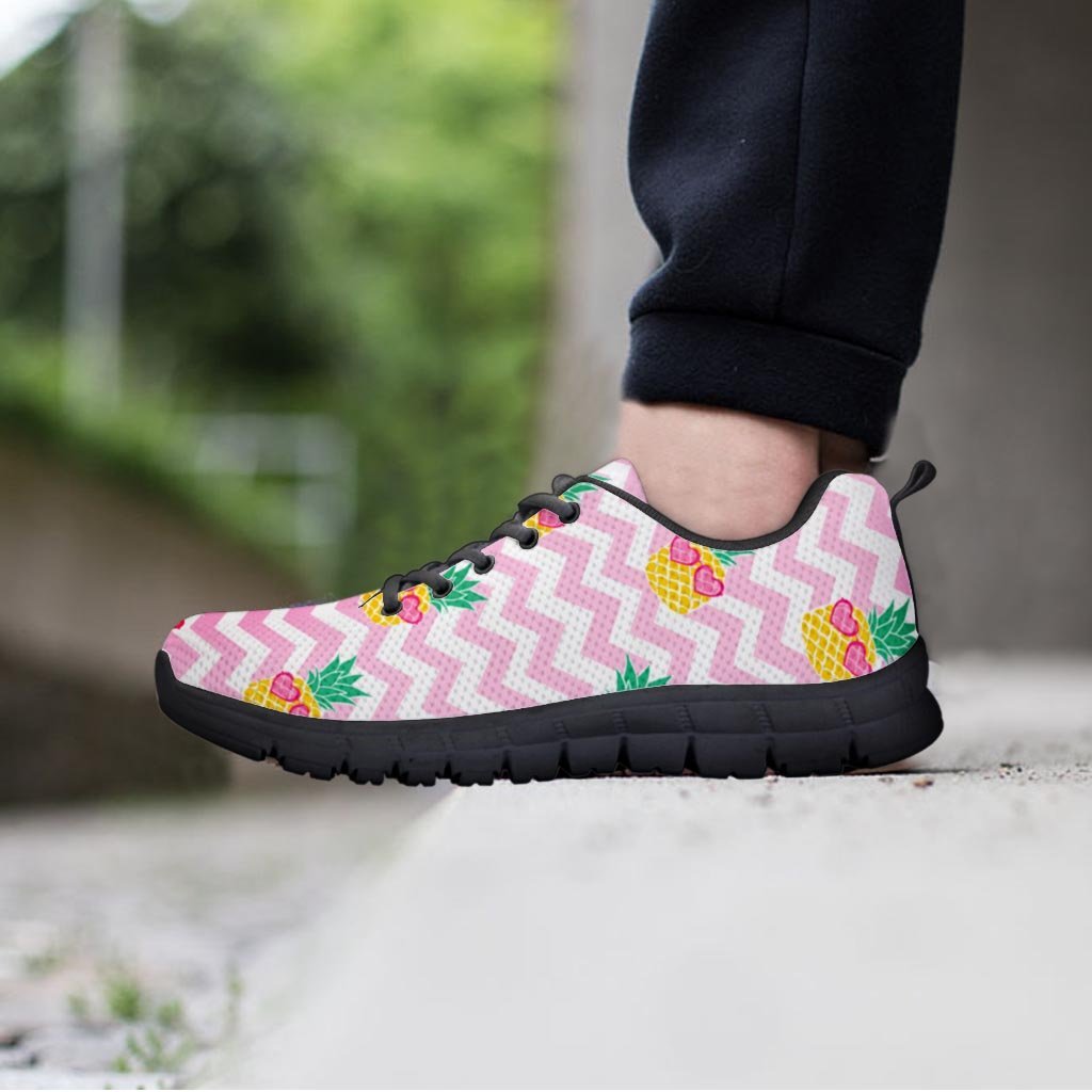 Pink Zig Zag Pineapple Print Women's Sneakers-grizzshop