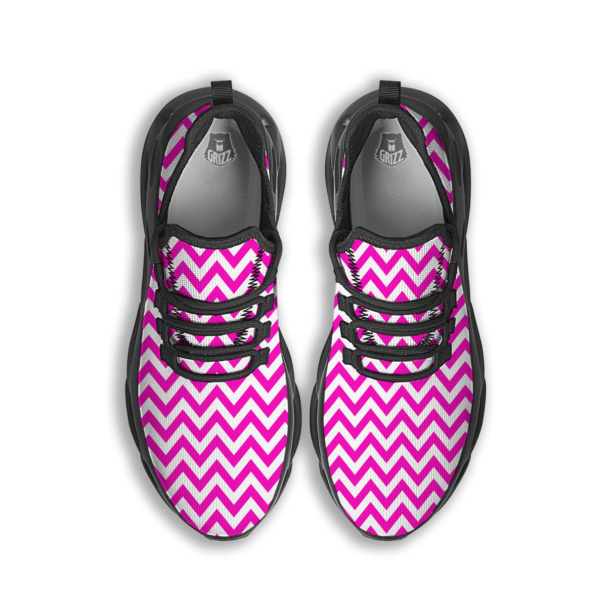 Pink Zigzag Print Pattern Black Running Shoes-grizzshop