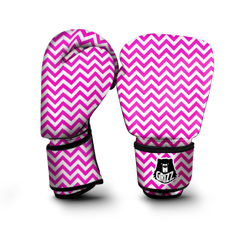 Pink Zigzag Print Pattern Boxing Gloves-grizzshop