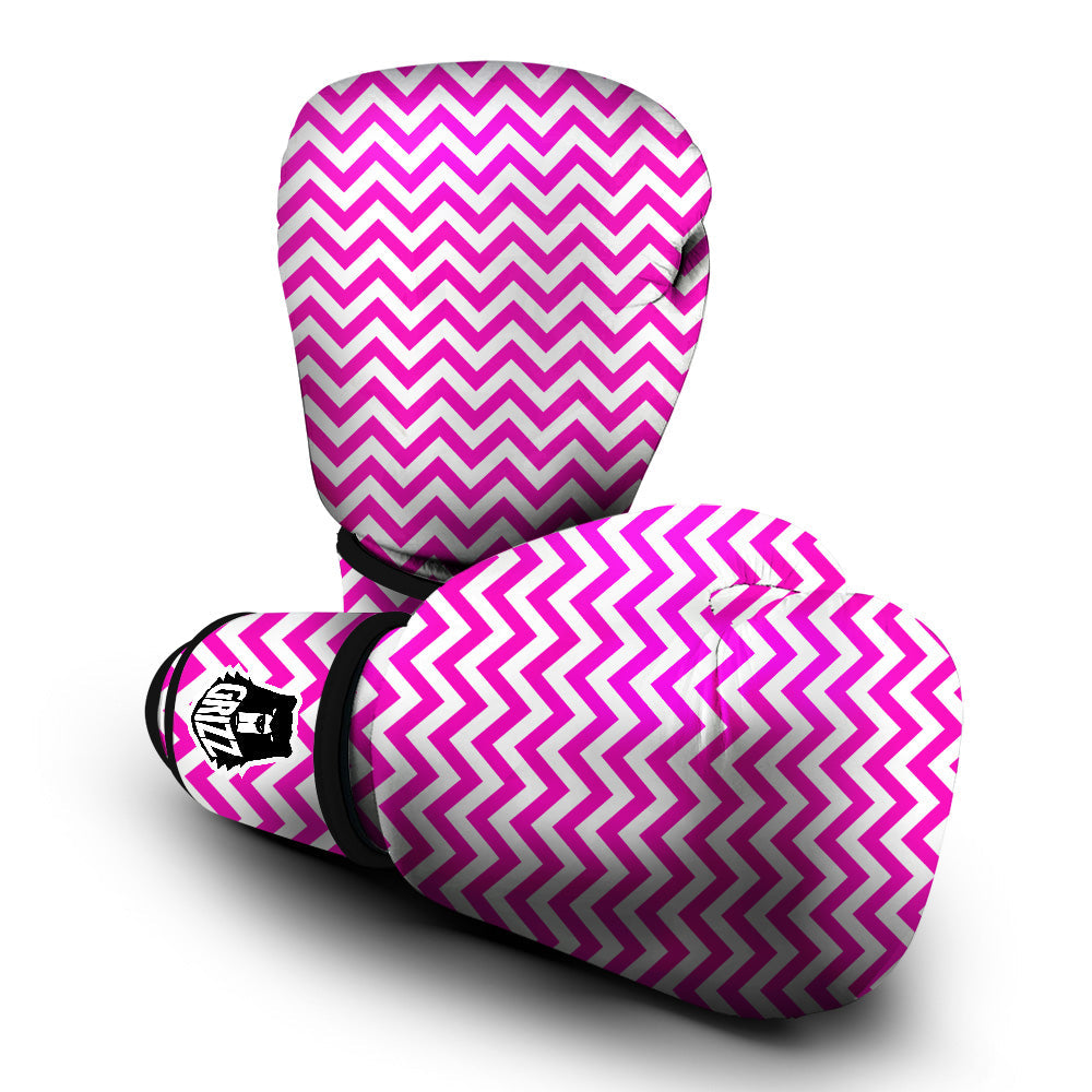 Pink Zigzag Print Pattern Boxing Gloves-grizzshop