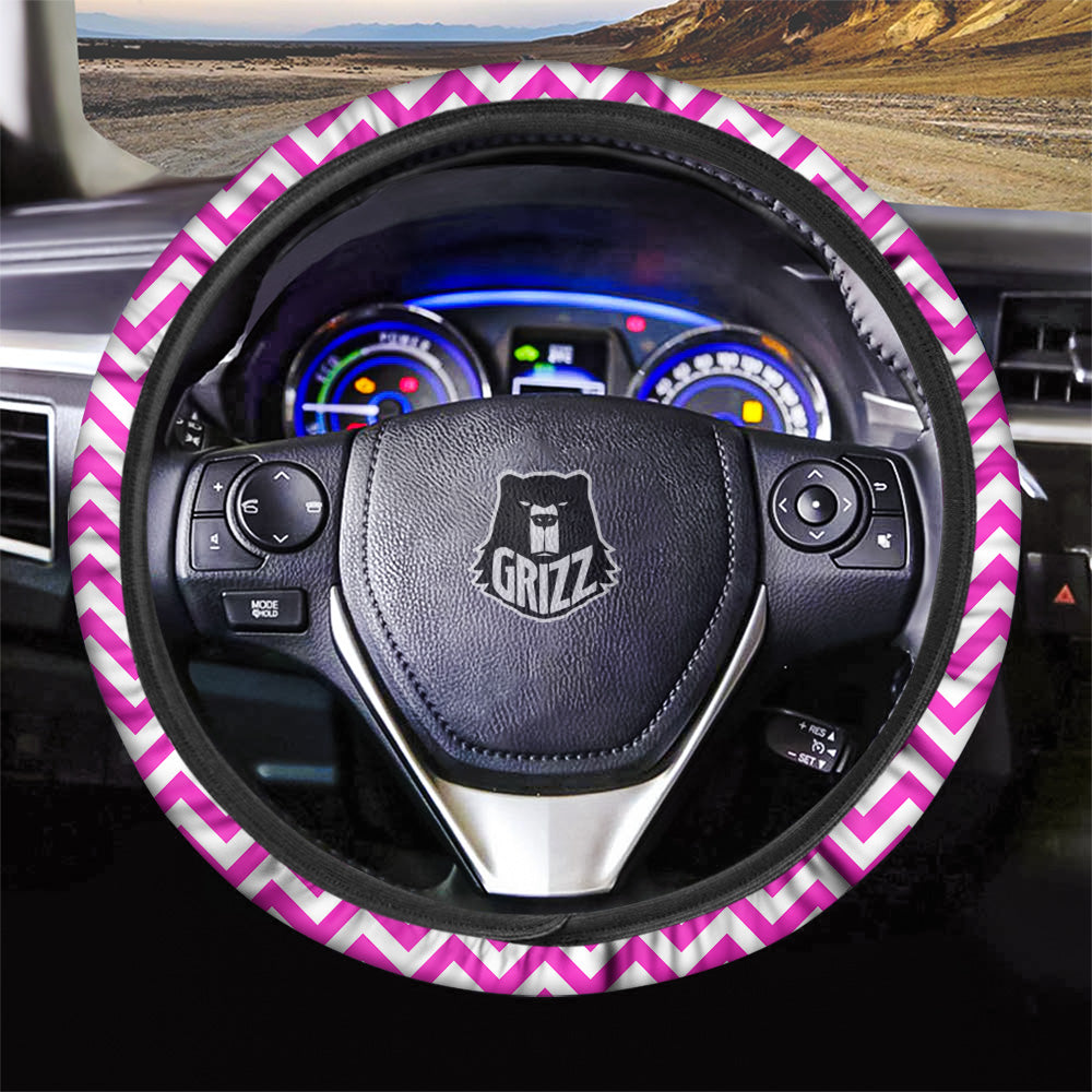 Pink Zigzag Print Pattern Car Steering Wheel Cover-grizzshop