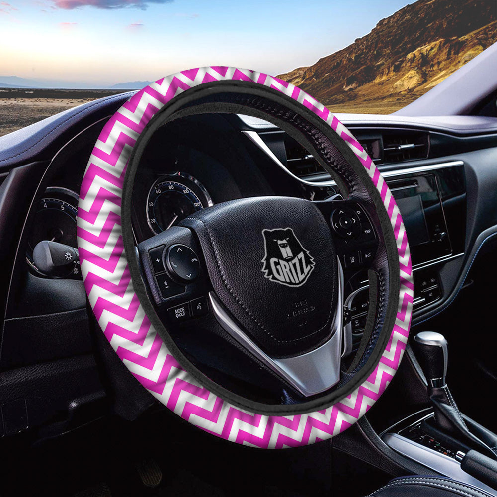 Pink Zigzag Print Pattern Car Steering Wheel Cover-grizzshop