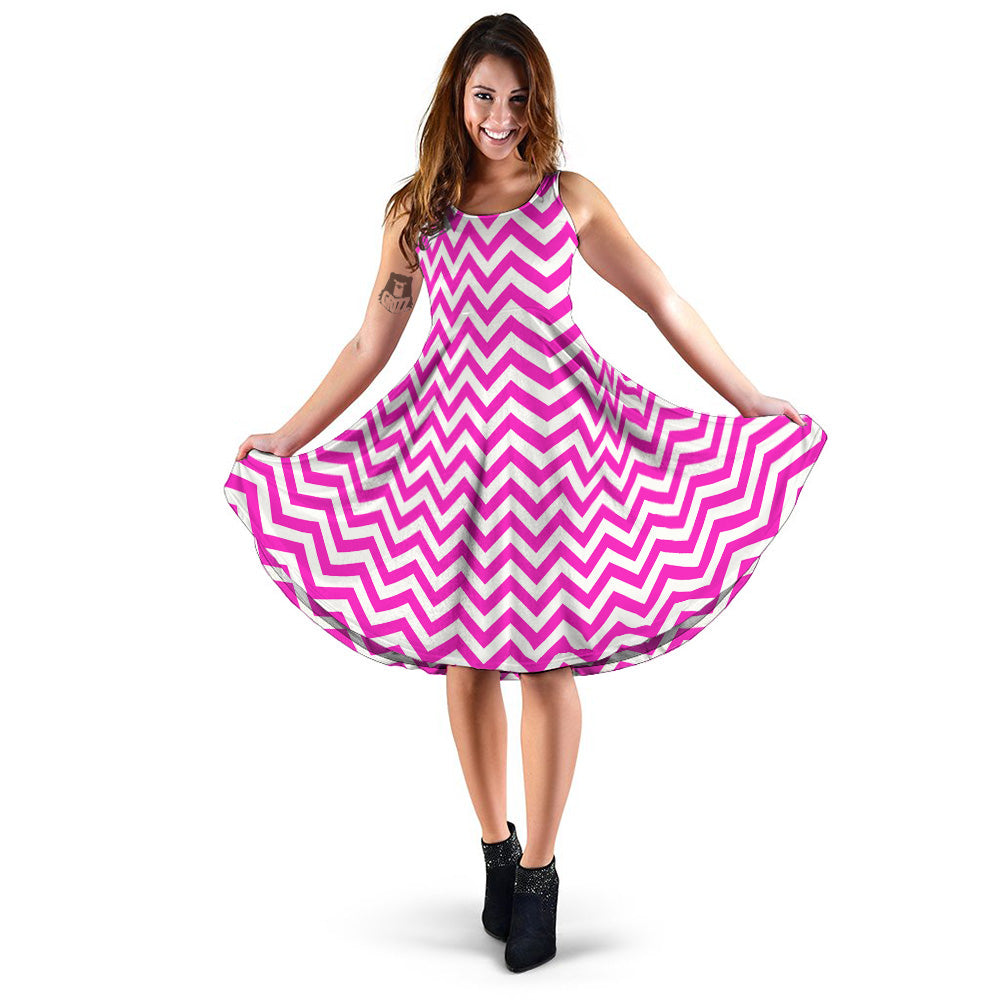 Pink Zigzag Print Pattern Dress-grizzshop