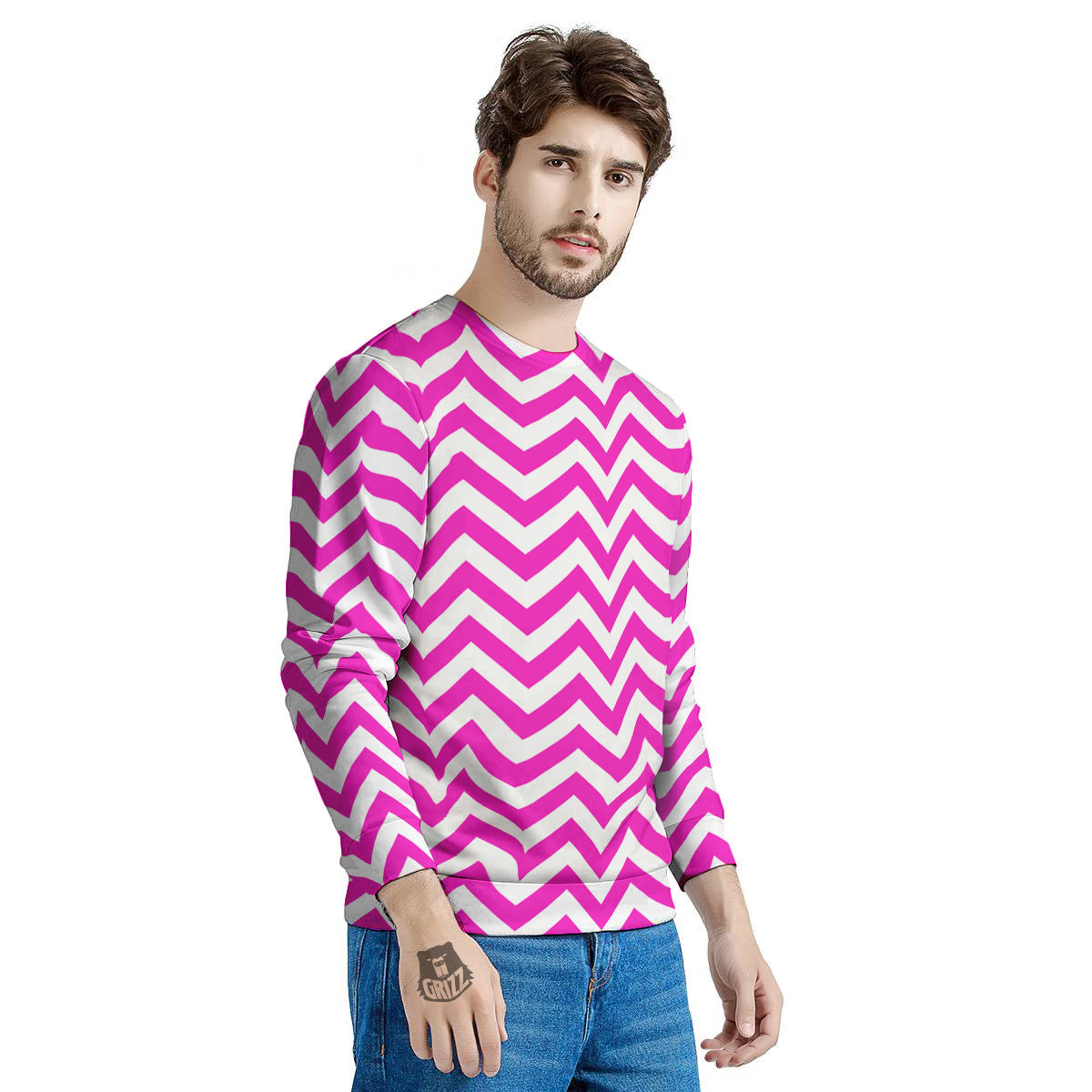 Pink Zigzag Print Pattern Men's Sweatshirt-grizzshop