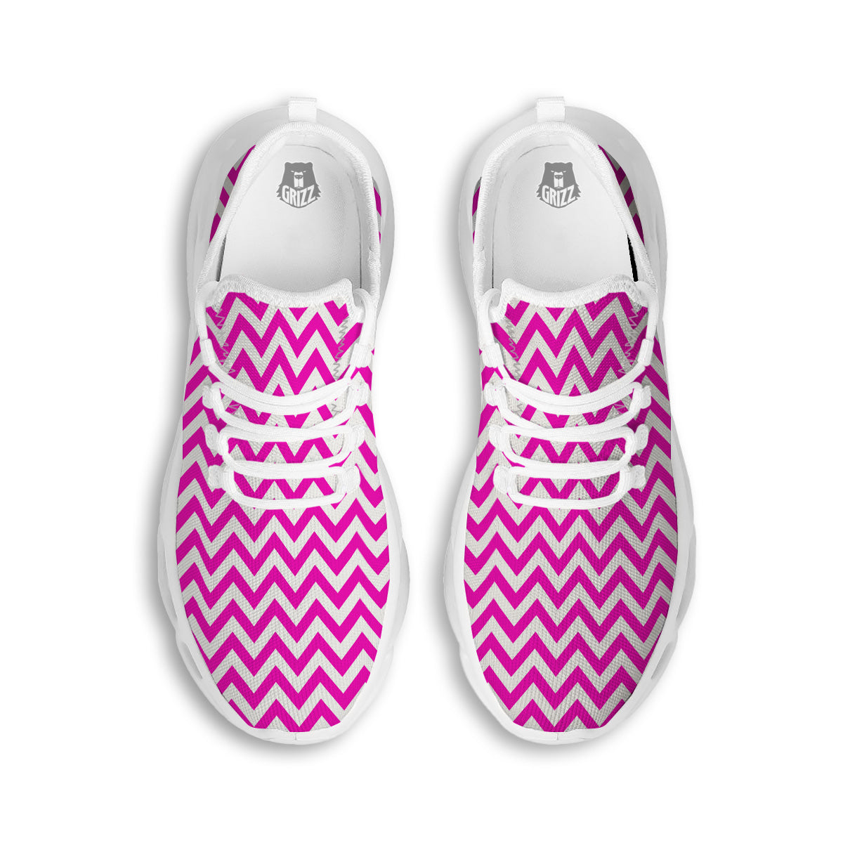 Pink Zigzag Print Pattern White Running Shoes-grizzshop