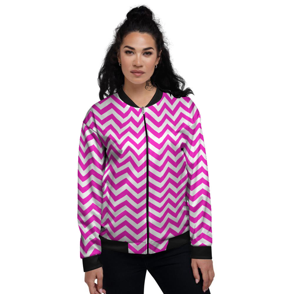 Pink Zigzag Print Pattern Women's Bomber Jacket-grizzshop
