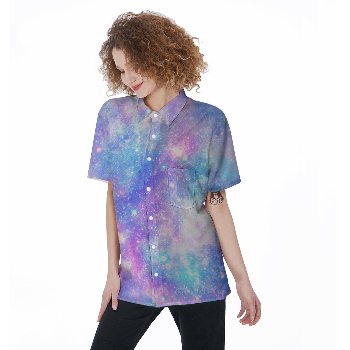 Pink and Blue Galaxy Space Women's Short Sleeve Shirts-grizzshop