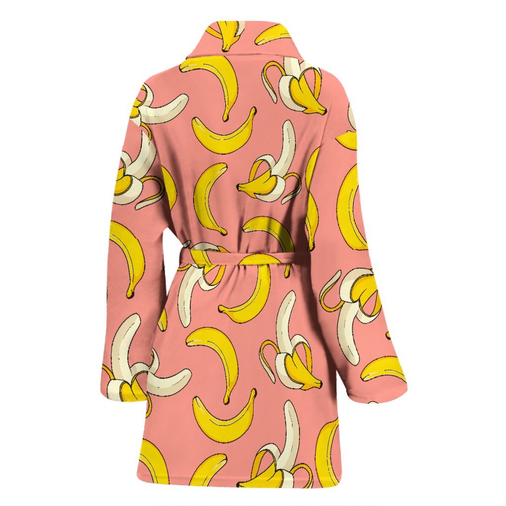 Pink Banana Pattern Print Women Long Robe-grizzshop