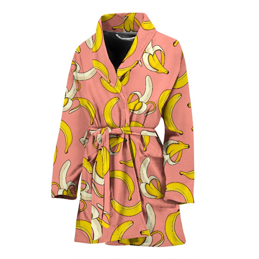 Pink Banana Pattern Print Women Long Robe-grizzshop