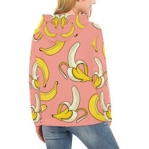 Pink Banana Pattern Print Women Pullover Hoodie-grizzshop