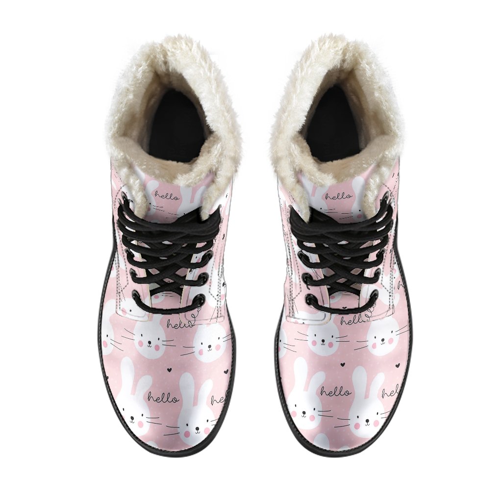Pink Bunny Rabbit Pattern Print Comfy Winter Boots-grizzshop
