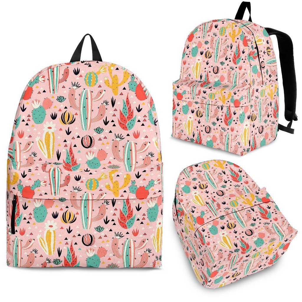 Pink Cactus Pattern Print Premium Backpack-grizzshop