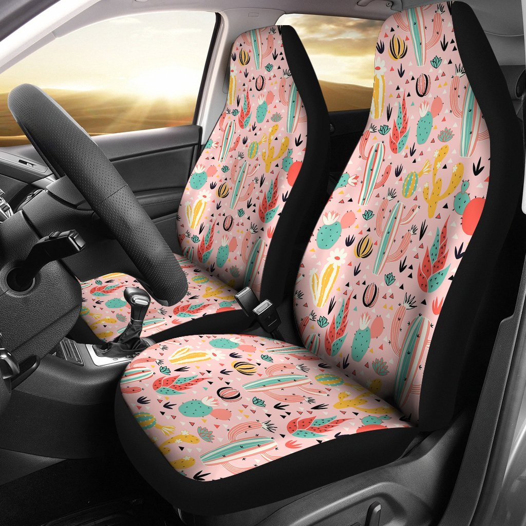 Pink Cactus Pattern Print Universal Fit Car Seat Cover-grizzshop