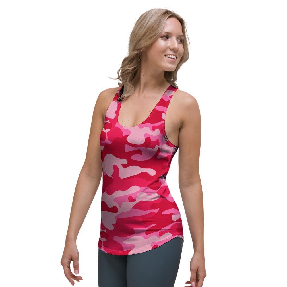 Pink Camo Print Women's Racerback Tank Top-grizzshop