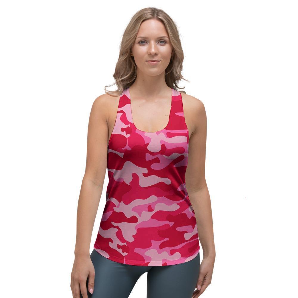 Pink Camo Print Women's Racerback Tank Top-grizzshop