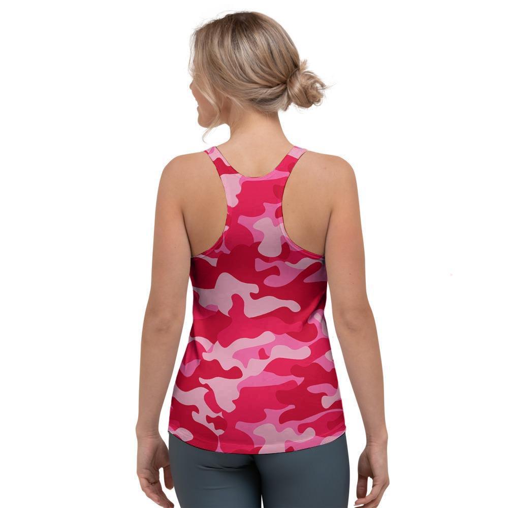 Pink Camo Print Women's Racerback Tank Top-grizzshop
