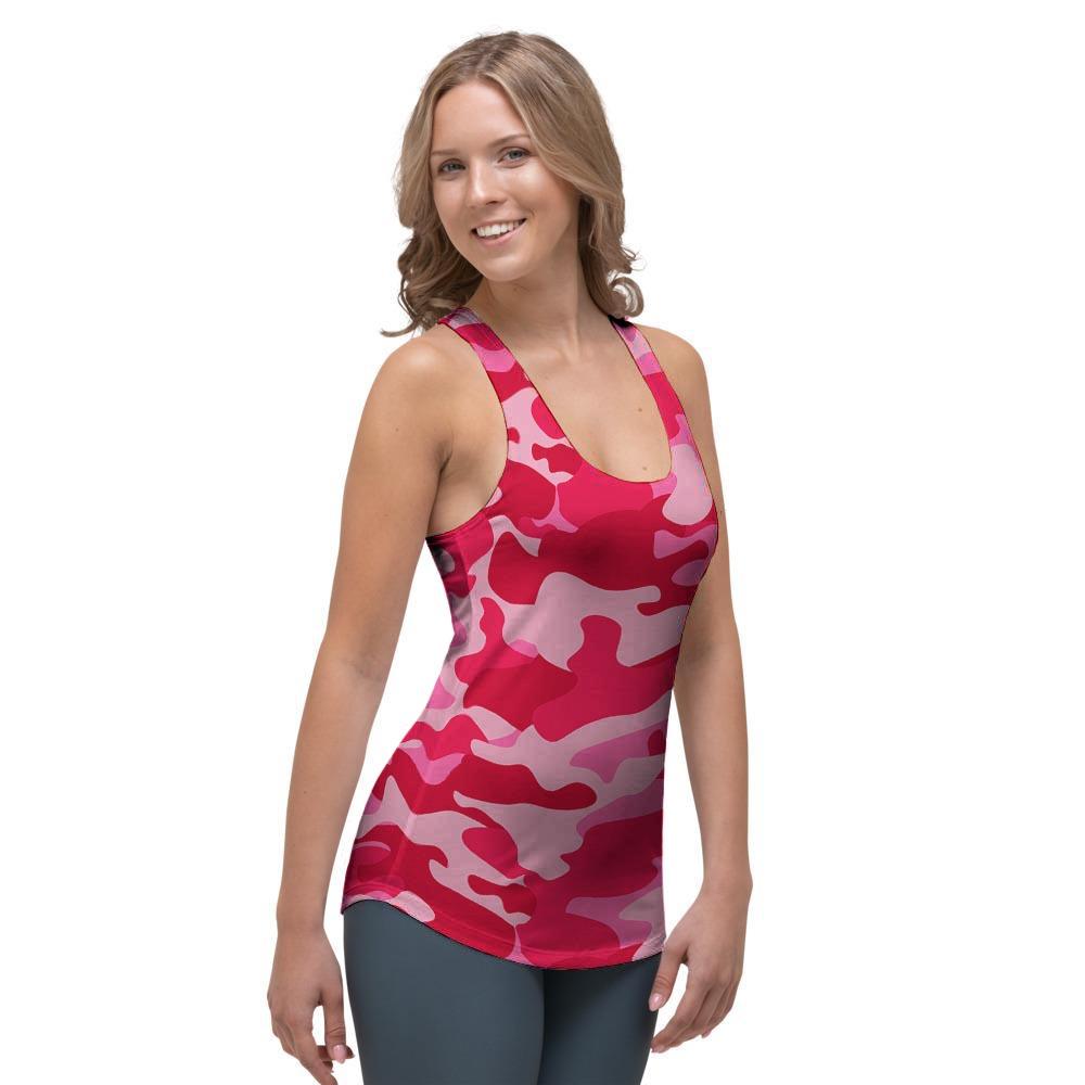 Pink Camo Print Women's Racerback Tank Top-grizzshop
