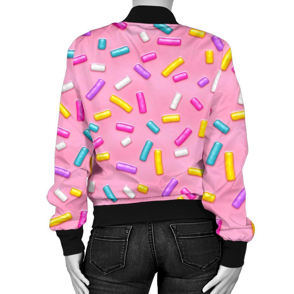 Pink Candy Pattern Print Women Casual Bomber Jacket-grizzshop
