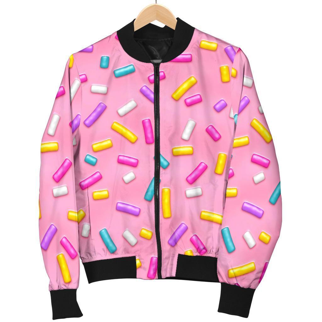 Pink Candy Pattern Print Women Casual Bomber Jacket-grizzshop