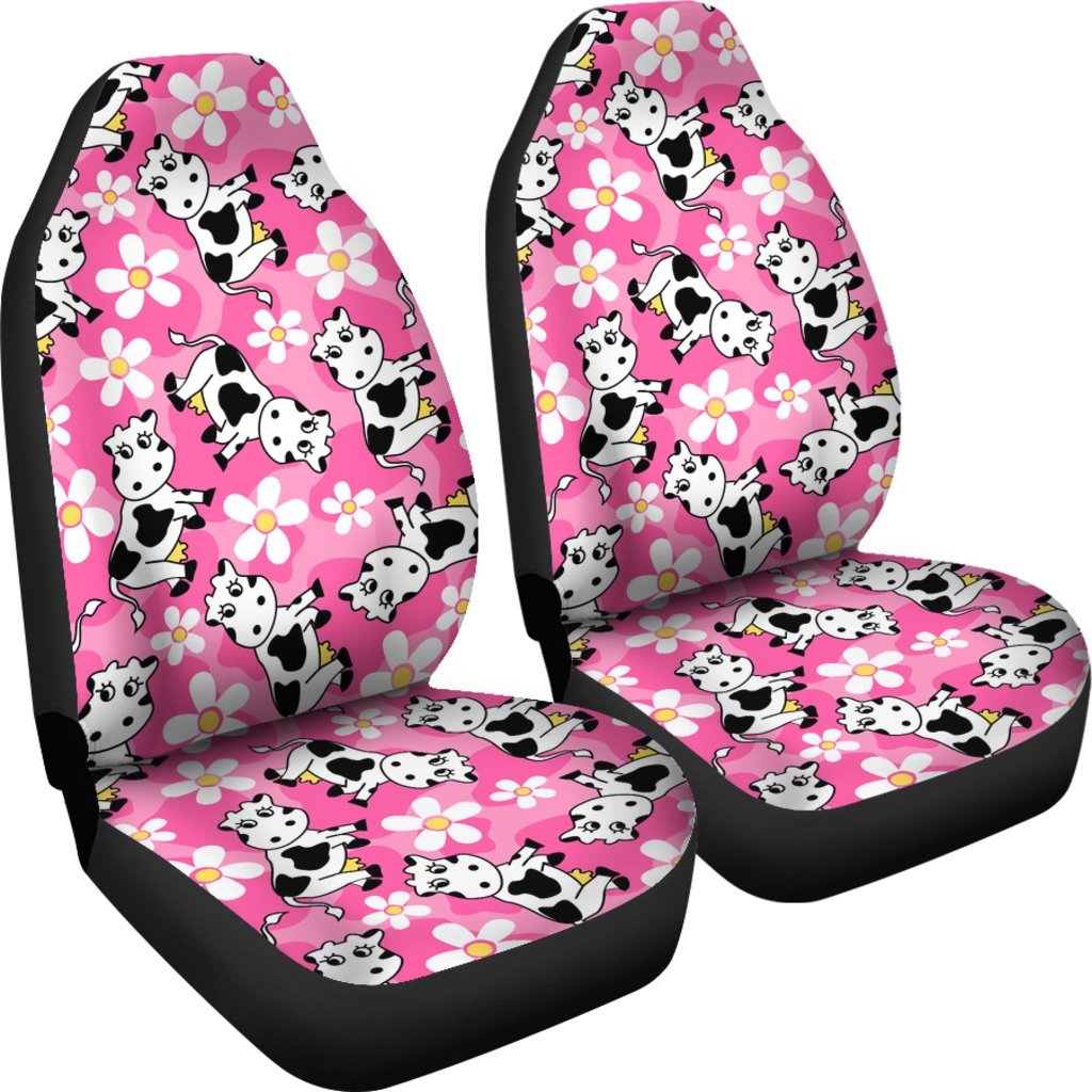 Pink Cartoon Cow Pattern Print Universal Fit Car Seat Cover-grizzshop