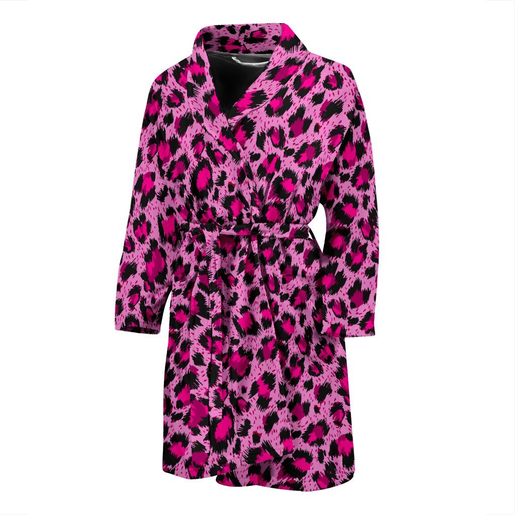 Pink Cheetah Leopard Pattern Print Men Long Robe-grizzshop