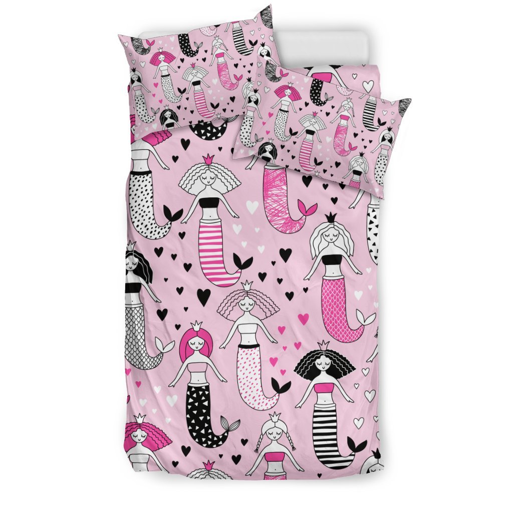 Pink Girly Mermaid Teal Scales Pattern Print Duvet Cover Bedding Set-grizzshop