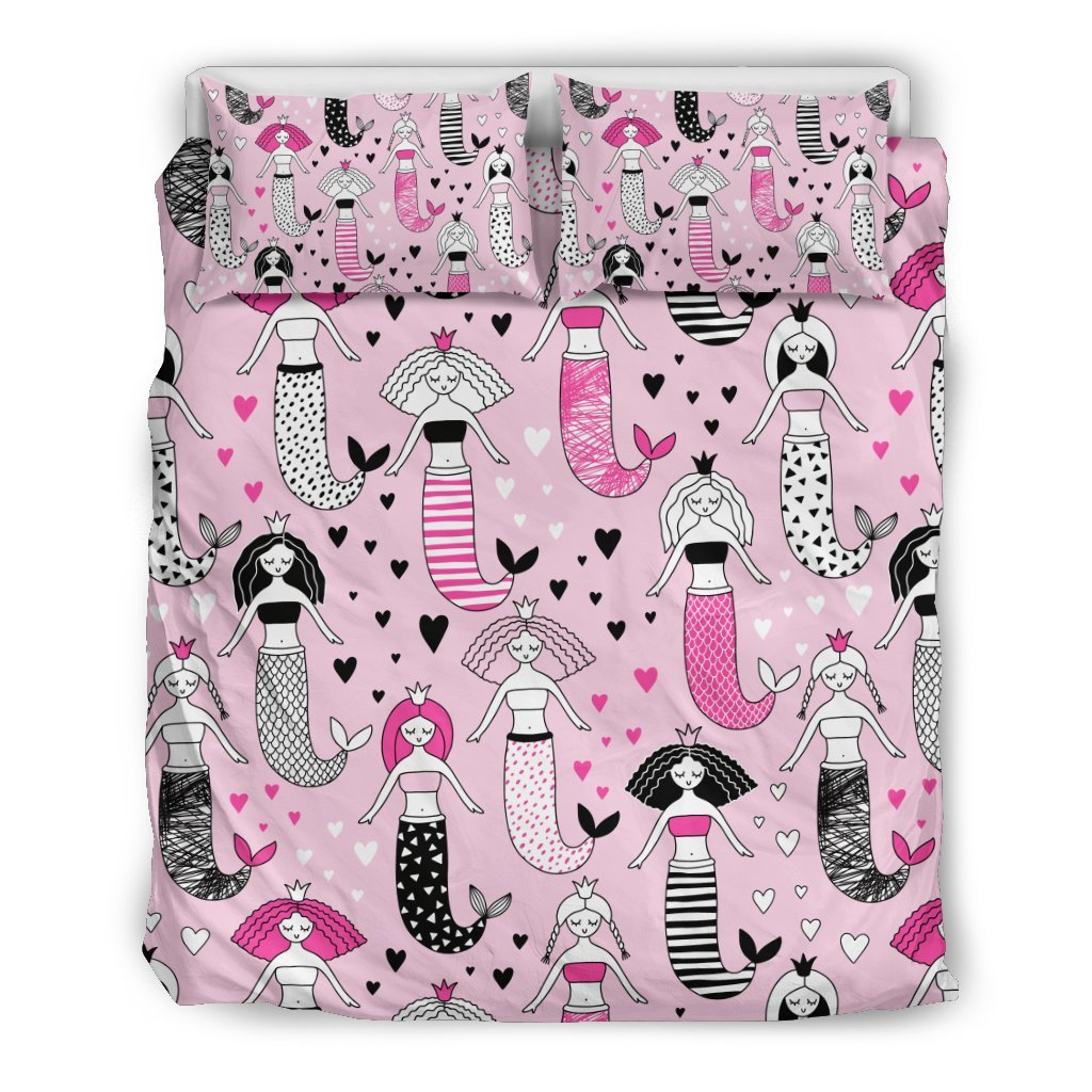 Pink Girly Mermaid Teal Scales Pattern Print Duvet Cover Bedding Set-grizzshop