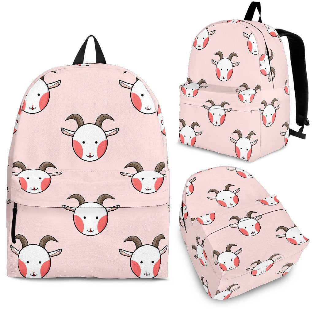 Pink Goat Sheep Pattern Print Backpack-grizzshop
