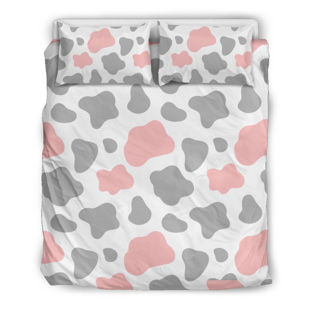 Pink Gray Cow Pattern Print Duvet Cover Bedding Set-grizzshop