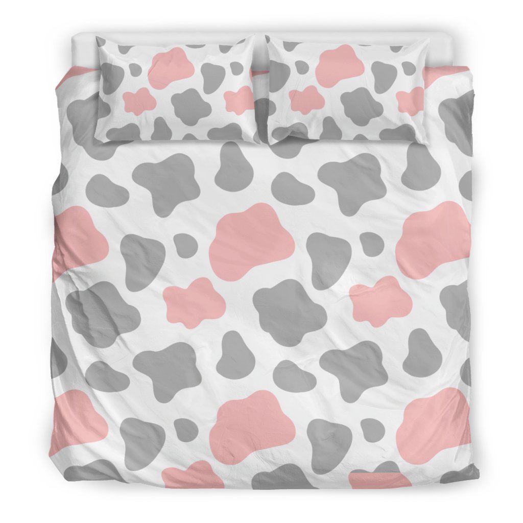 Pink Gray Cow Pattern Print Duvet Cover Bedding Set-grizzshop