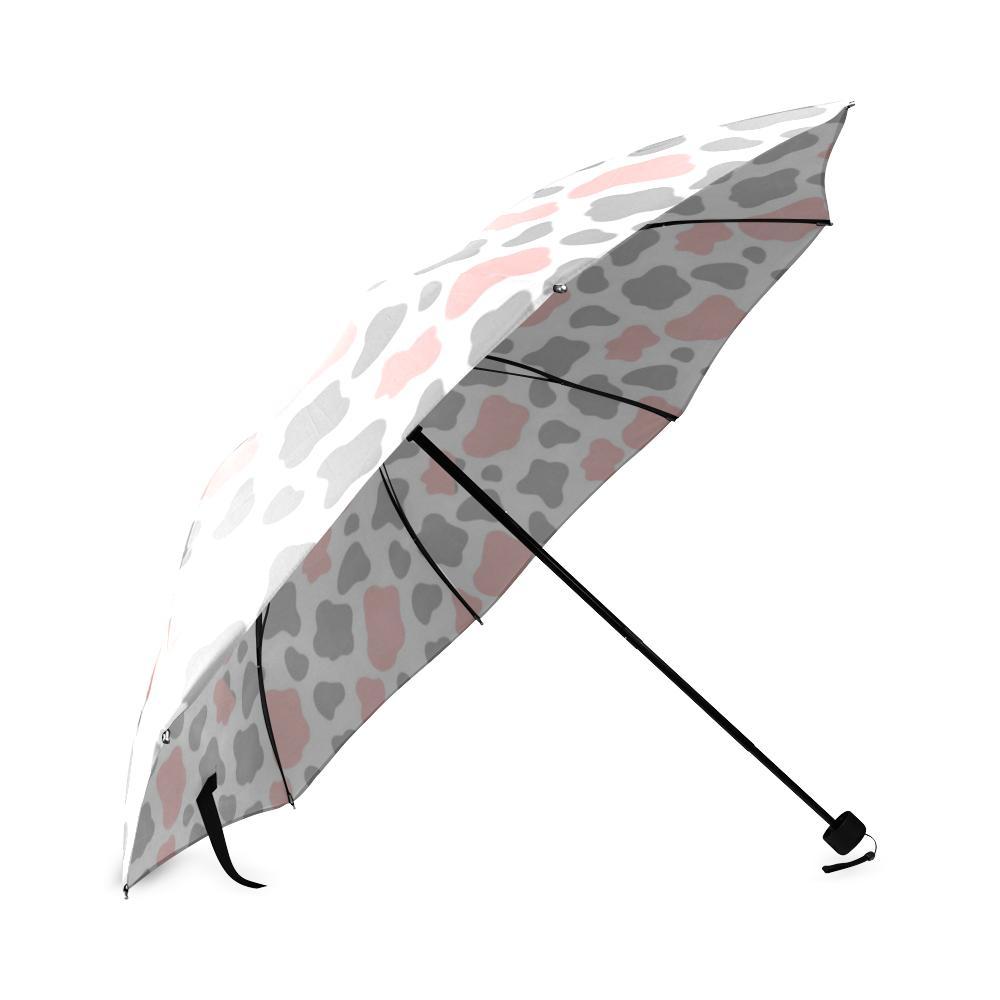 Pink Gray Cow Pattern Print Foldable Umbrella-grizzshop