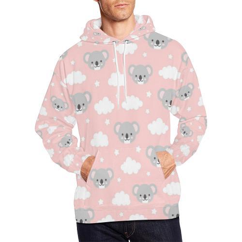 Pink Koala Pattern Print Men Pullover Hoodie-grizzshop