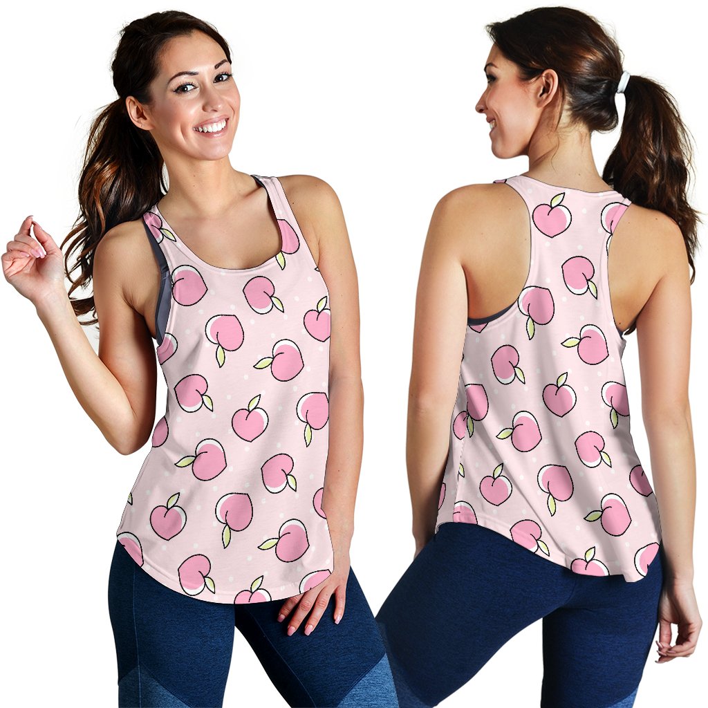 Pink Peach Pattern Print Women's Racerback Tank Tops-grizzshop