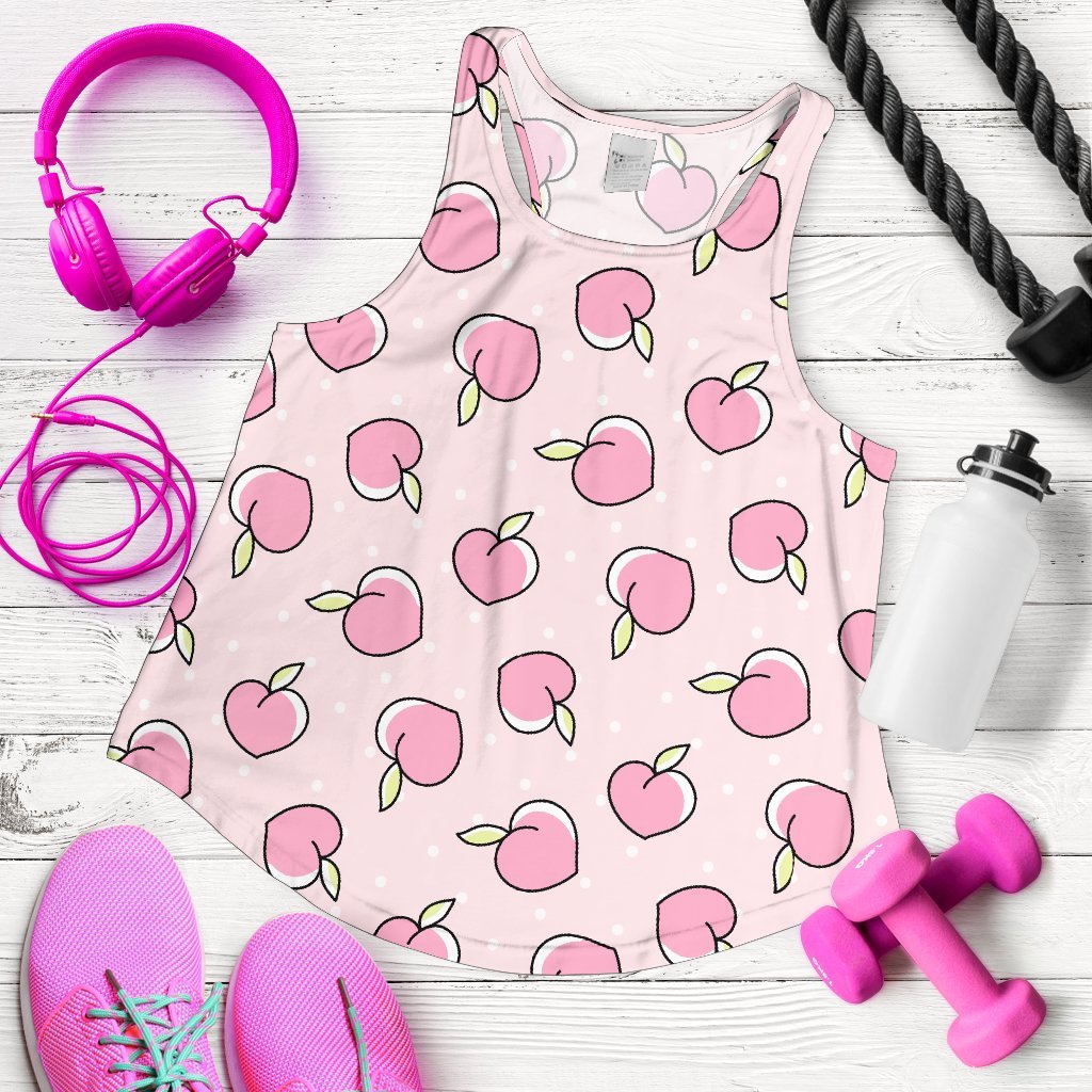Pink Peach Pattern Print Women's Racerback Tank Tops-grizzshop