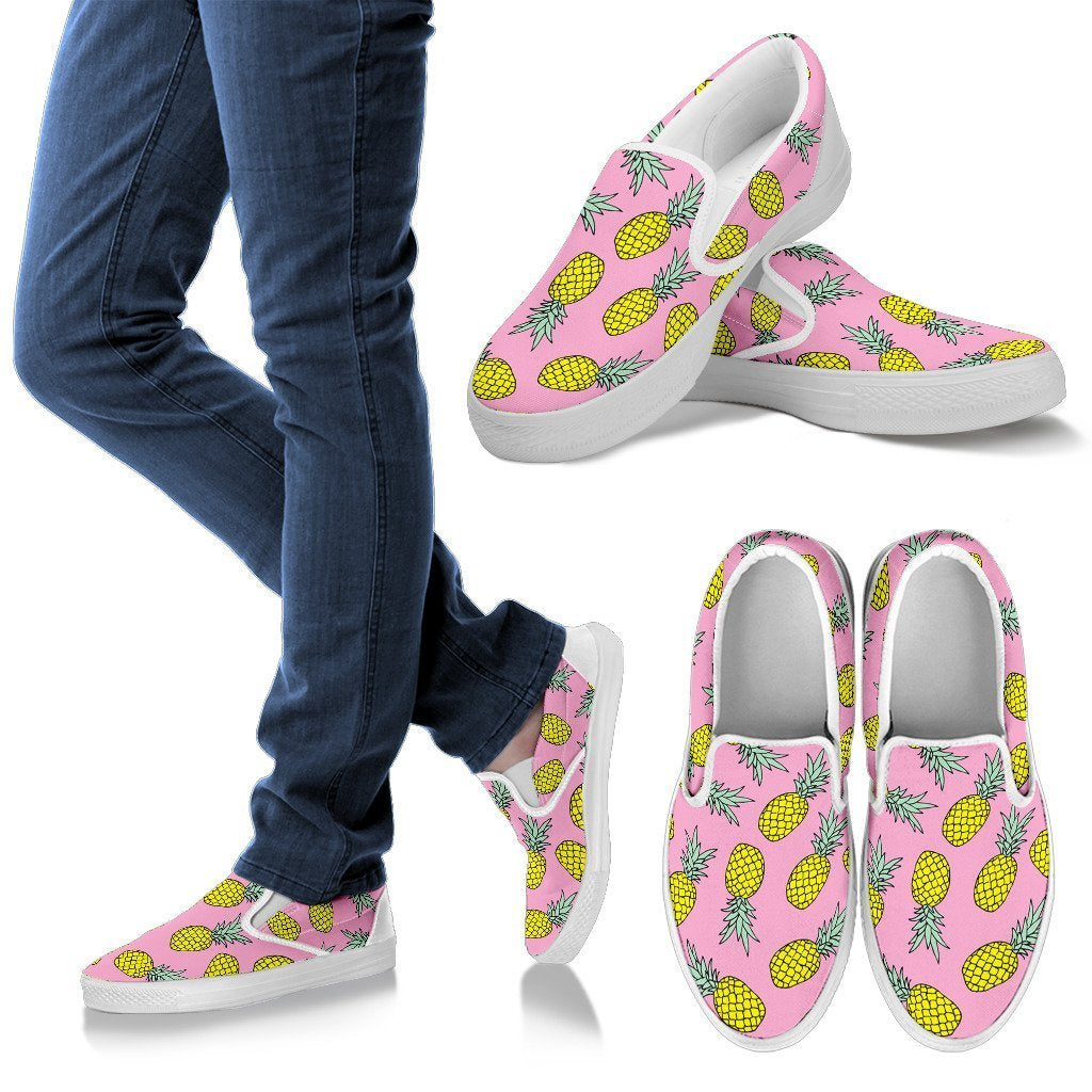 Pink Pineapple Print Women Canvas Slip On Shoes-grizzshop