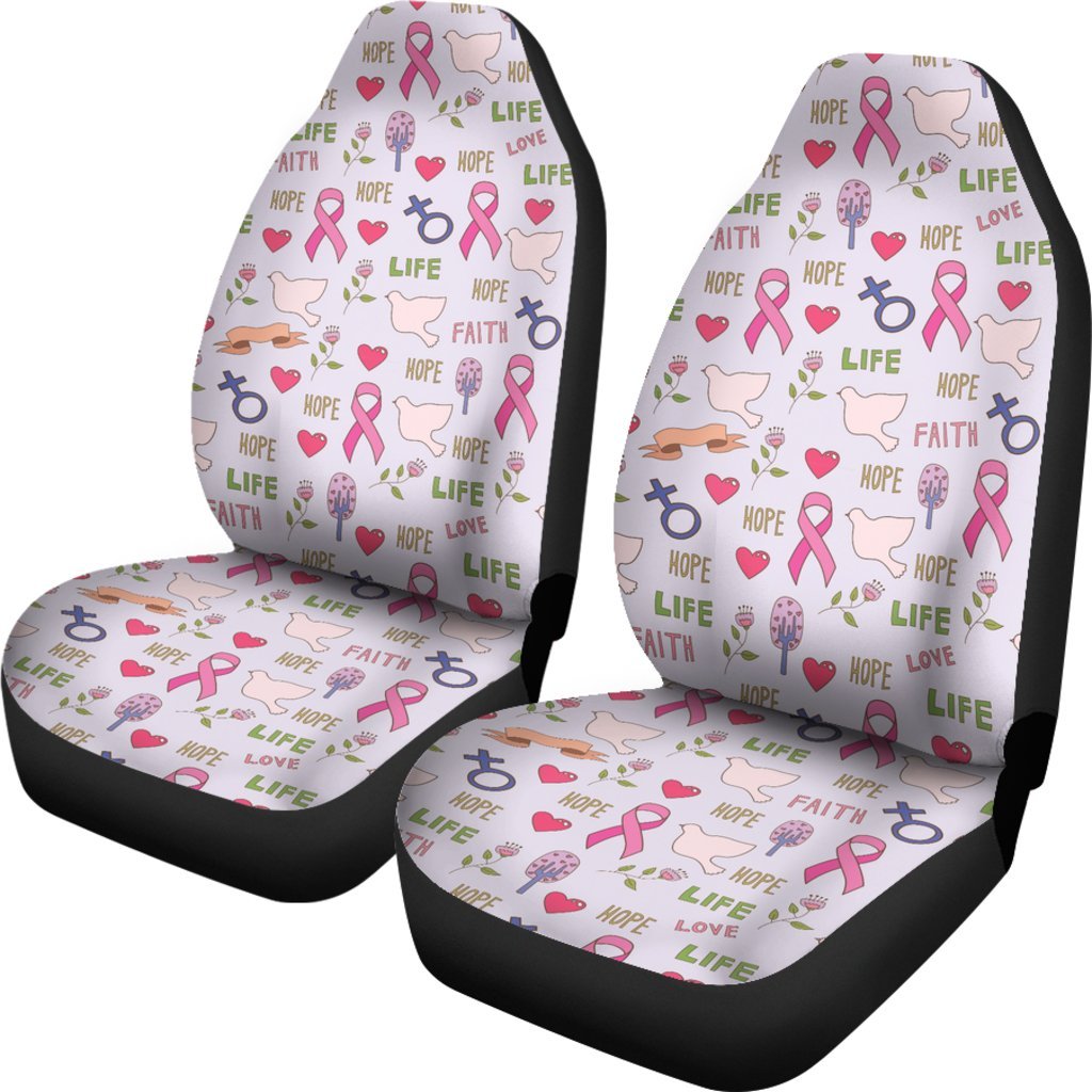 Pink Ribbon Breast Cancer Awareness Pattern Print Universal Fit Car Seat Cover-grizzshop