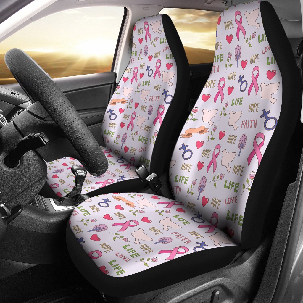 Pink Ribbon Breast Cancer Awareness Pattern Print Universal Fit Car Seat Cover-grizzshop