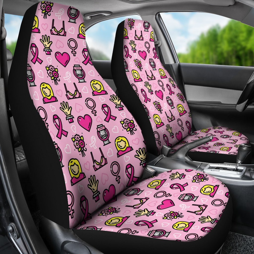 Pink Ribbon Breast Cancer Awareness Print Pattern Universal Fit Car Seat Cover-grizzshop