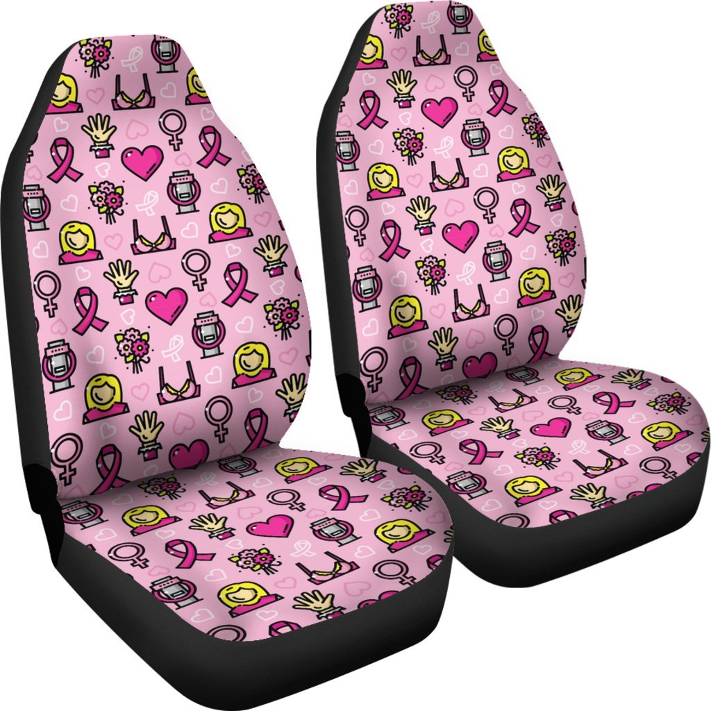 Pink Ribbon Breast Cancer Awareness Print Pattern Universal Fit Car Seat Cover-grizzshop